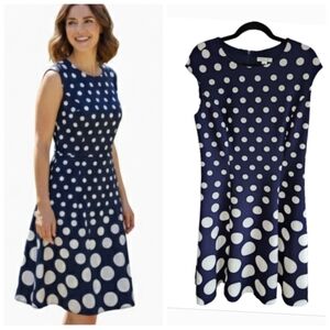 London Style Collection plus size navy blue polka-dot dress women's plus size 14